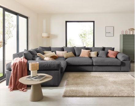 Canapé d'angle réversible 5 places avec assise profonde en velours côtelé Aspen