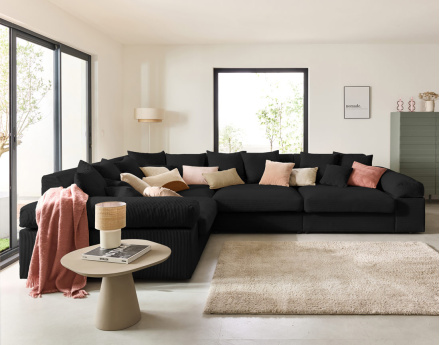 Canapé d'angle réversible 5 places avec assise profonde en velours côtelé Aspen