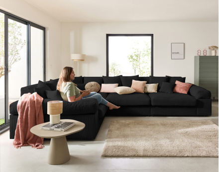 Canapé d'angle réversible 5 places avec assise profonde en velours côtelé Aspen