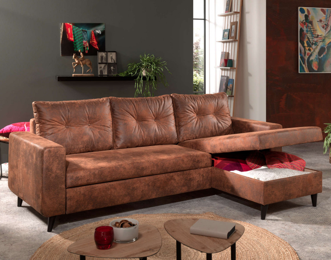 NORDIC - Canapé d'angle réversible - 4 places - Convertible - Industriel vintage