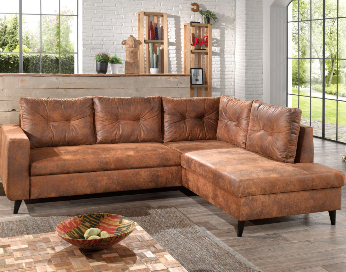 NORDIC - Canapé d'angle L - 5 places - Convertible - Industriel vintage - Droit