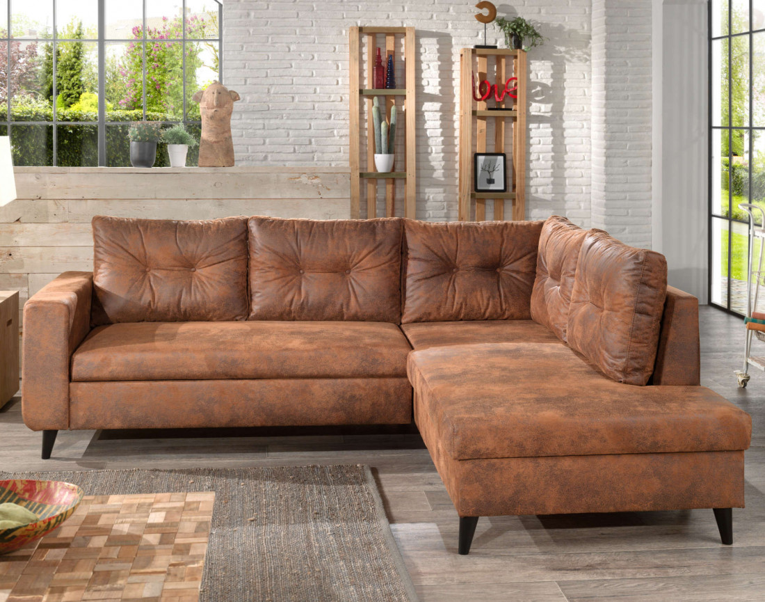 NORDIC - Canapé d'angle L - 5 places - Convertible - Industriel vintage - Droit