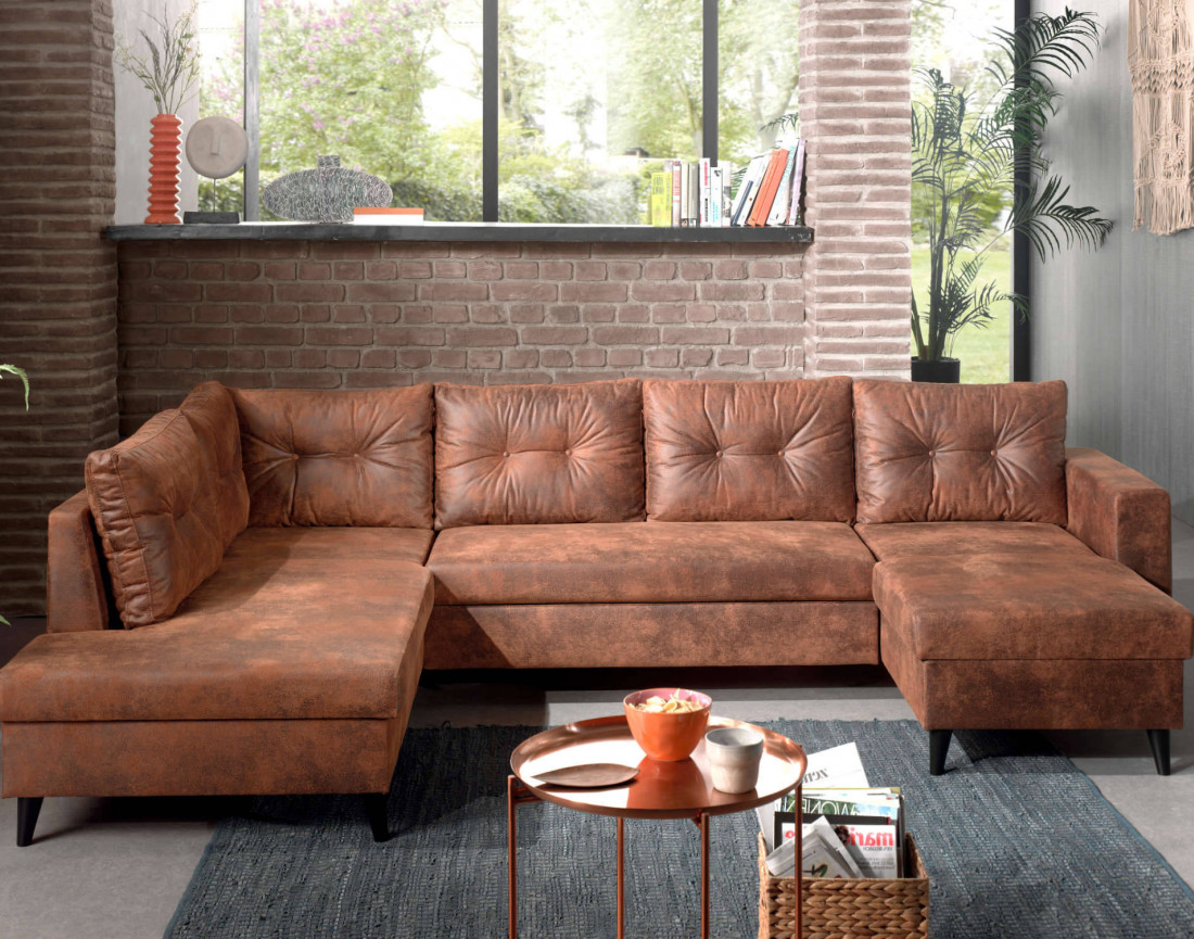NORDIC - Canapé panoramique en U - 7 places - Convertible - Industriel vintage - Angle Gauche