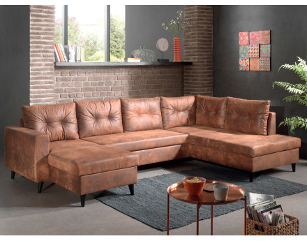 NORDIC - Canapé panoramique en U - 7 places - Convertible - Industriel vintage - Angle Droit