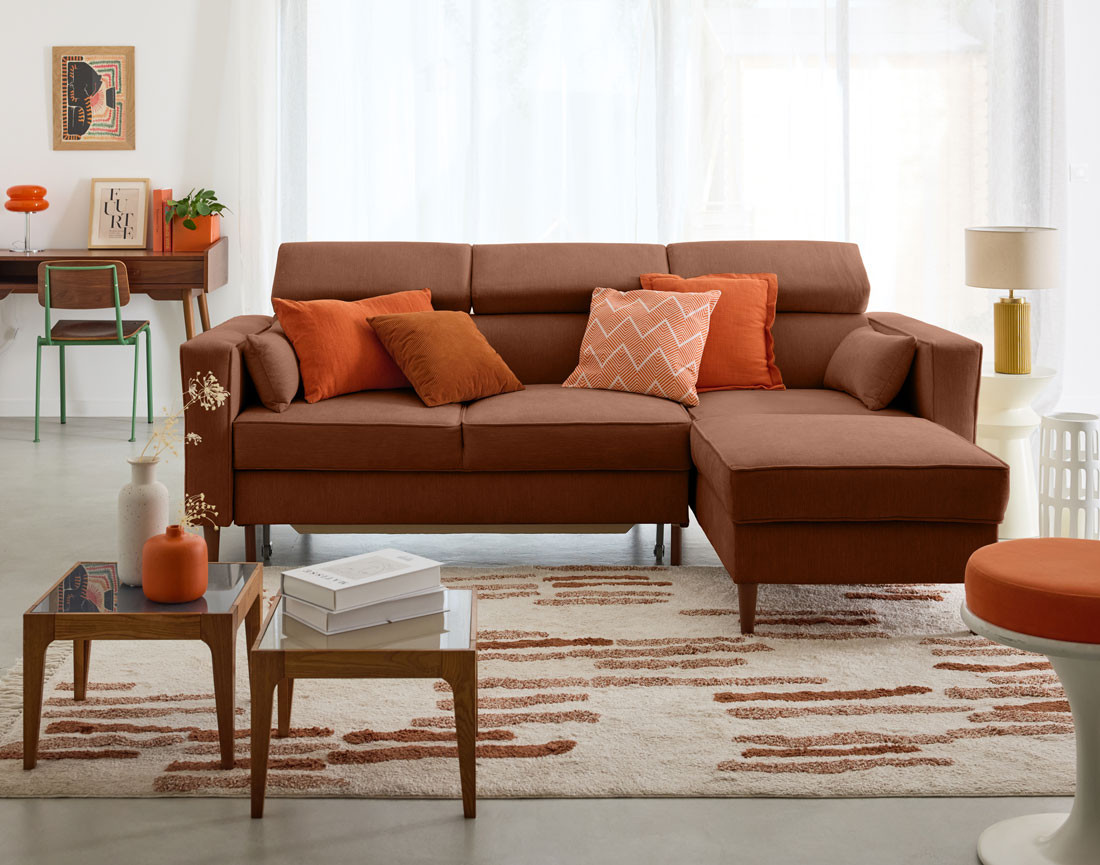 Canapé d'angle convertible avec têtières coffre 4 places Alicante