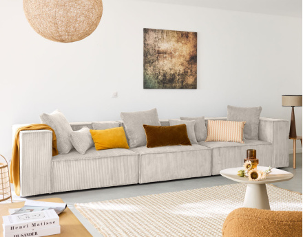 Canapé modulable droit 3 places en velours côtelé Colombine