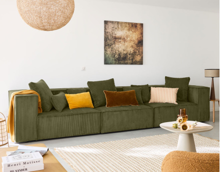 Canapé modulable droit 3 places en velours côtelé Colombine