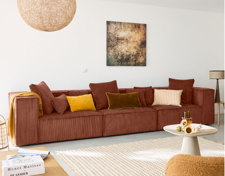 Canapé modulable droit 3 places en velours côtelé Colombine