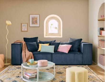 Canapé modulable droit 2 places en velours côtelé Colombine