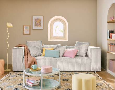 Canapé modulable droit 2 places en velours côtelé Colombine