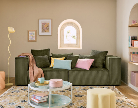 Canapé modulable droit 2 places en velours côtelé Colombine