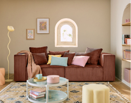 Canapé modulable droit 2 places en velours côtelé Colombine