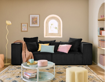 Canapé modulable droit 2 places en velours côtelé Colombine