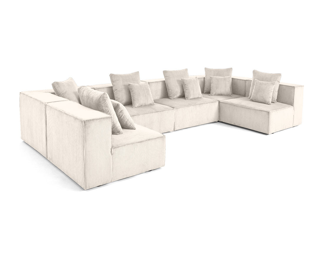 Canapé modulable panoramique 7 places en velours côtelé Colombine