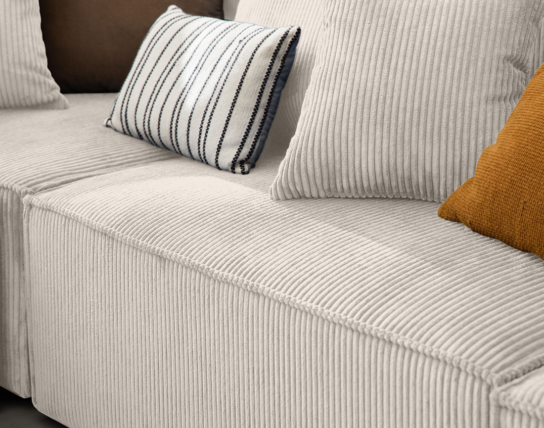 Canapé modulable panoramique 7 places en velours côtelé Colombine