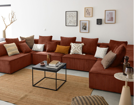 Canapé modulable panoramique 7 places en velours côtelé Colombine