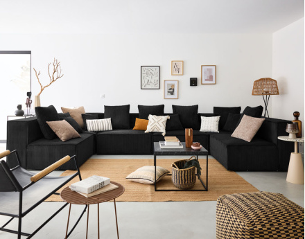 Canapé modulable panoramique 7 places en velours côtelé Colombine