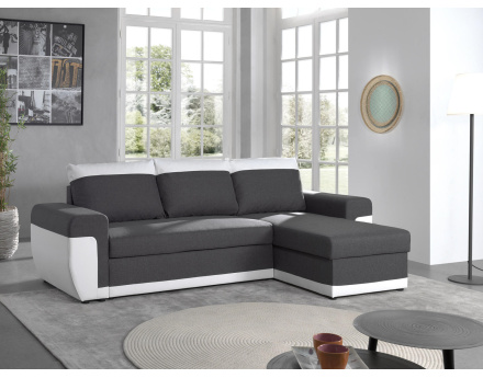 Milan - Canapé d'angle réversible - 4 places - Convertible avec coffre - En simili et tissu