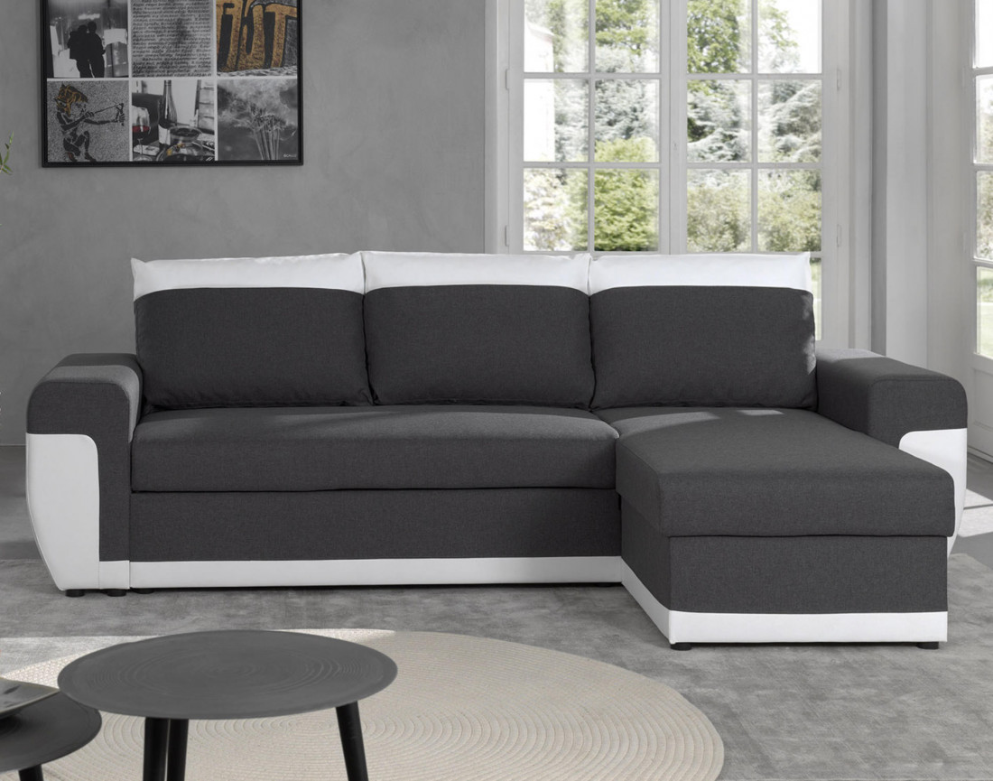 Milan - Canapé d'angle réversible - 4 places - Convertible avec coffre - En simili et tissu