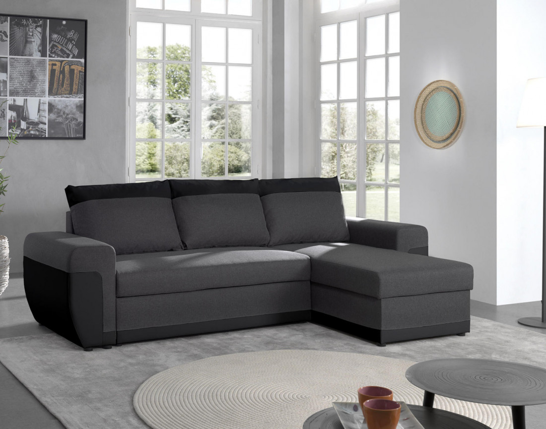 Milan - Canapé d'angle réversible - 4 places - Convertible avec coffre - En simili et tissu