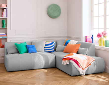 Canapé modulable d'angle droit 5 places en tissu mailles 3D Onyx