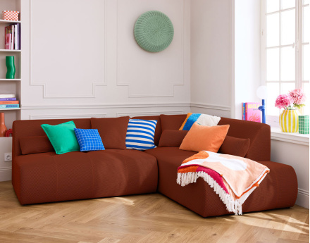 Canapé modulable d'angle droit 5 places en tissu mailles 3D Onyx