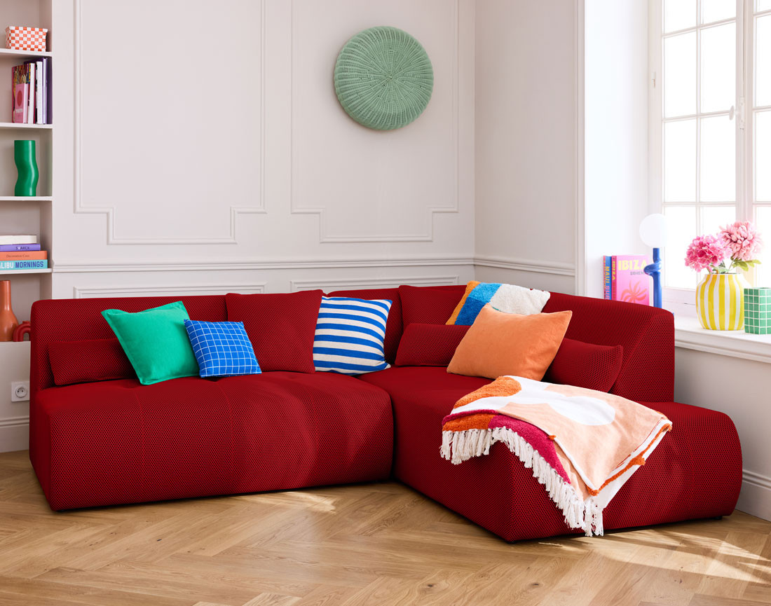 Canapé modulable d'angle droit 5 places en tissu mailles 3D Onyx