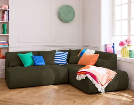 Canapé modulable d'angle droit 5 places en tissu mailles 3D Onyx