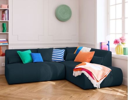 Canapé modulable d'angle droit 5 places en tissu mailles 3D Onyx