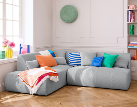 Canapé modulable d'angle gauche 5 places en tissu mailles 3D Onyx