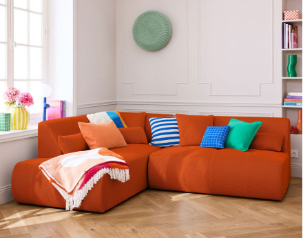 Canapé modulable d'angle gauche 5 places en tissu mailles 3D Onyx