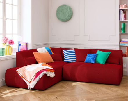 Canapé modulable d'angle gauche 5 places en tissu mailles 3D Onyx