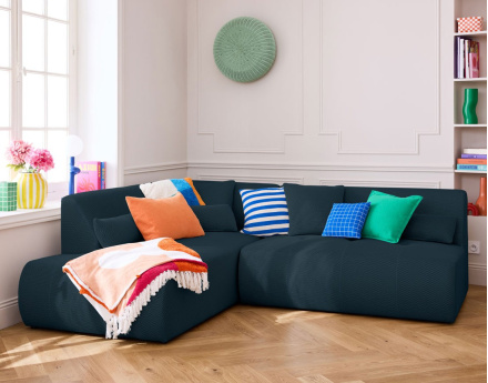 Canapé modulable d'angle gauche 5 places en tissu mailles 3D Onyx