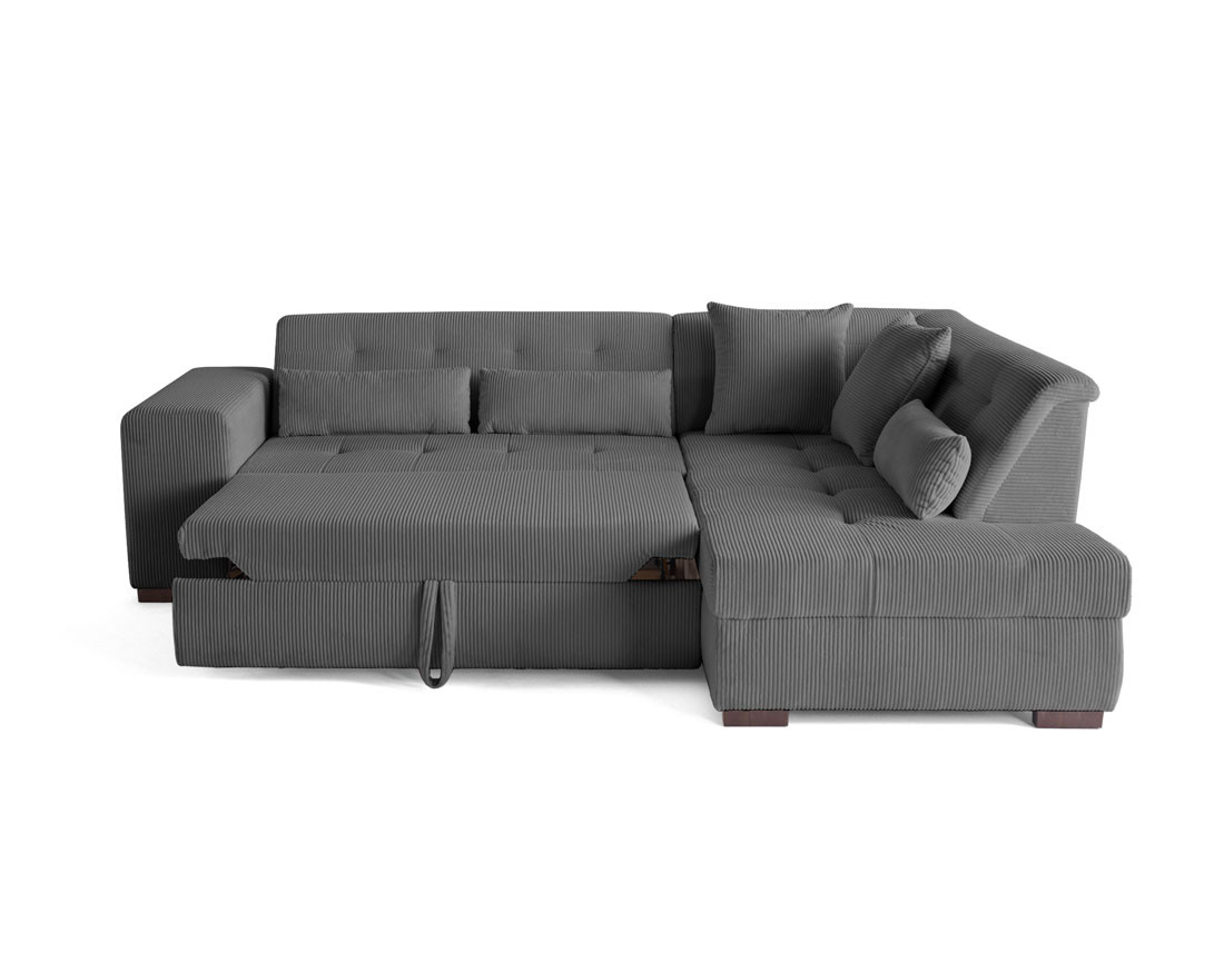 Canapé d'angle droit 5 places convertible en velours côtelé Vermont