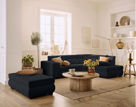 Canapé d'angle droit 5 places convertible en velours côtelé Vermont