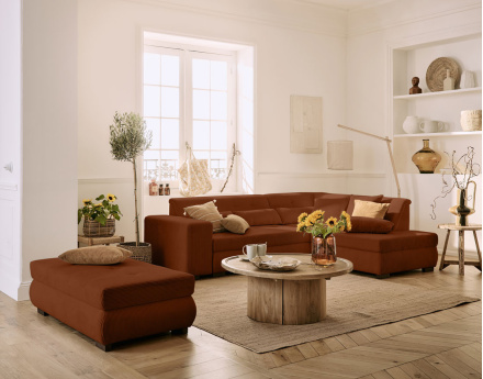 Canapé d'angle droit 5 places convertible en velours côtelé Vermont