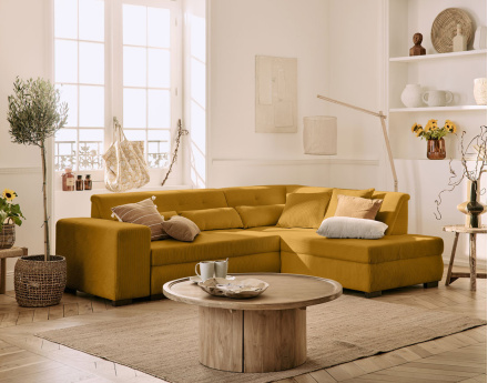 Canapé d'angle droit 5 places convertible en velours côtelé Vermont