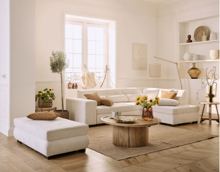 Canapé d'angle droit 5 places convertible en velours côtelé Vermont