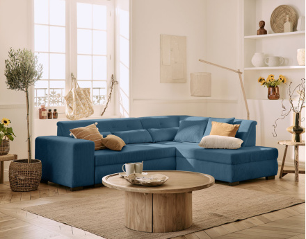 Canapé d'angle droit 5 places convertible en velours côtelé Vermont