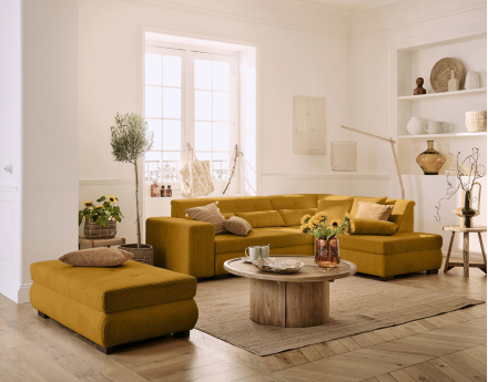 Canapé d'angle droit 5 places convertible en velours côtelé Vermont