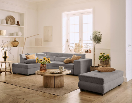 Canapé d'angle gauche 5 places convertible en velours côtelé Vermont