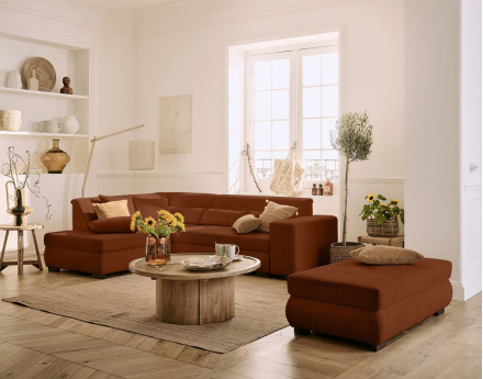 Canapé d'angle gauche 5 places convertible en velours côtelé Vermont