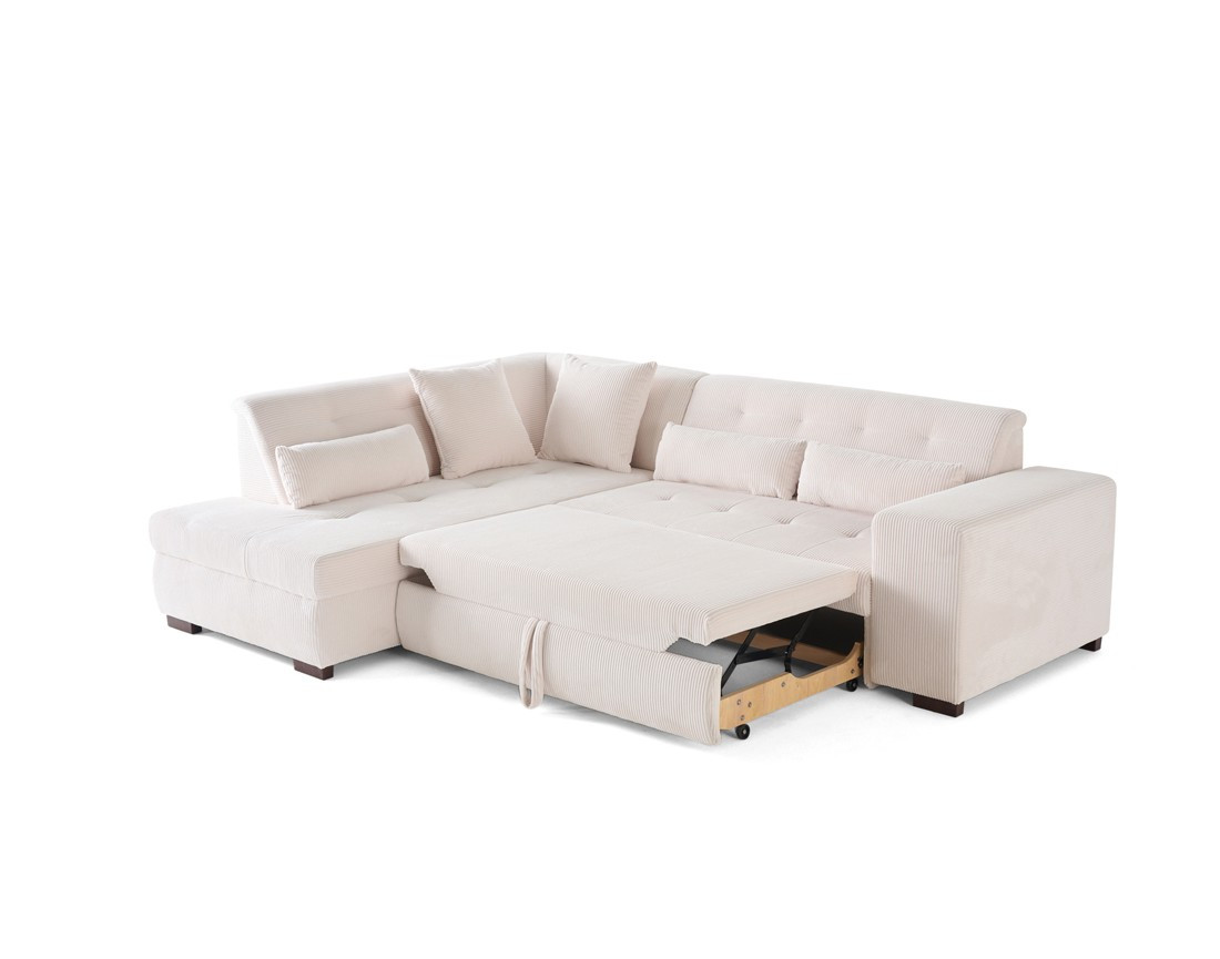 Canapé d'angle gauche 5 places convertible en velours côtelé Vermont