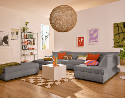 Canapé panoramique convertible Vermont 7 pl en velours côtelé - droit