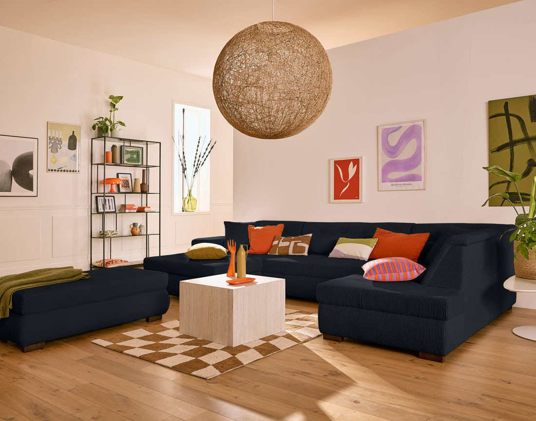 Canapé panoramique convertible Vermont 7 pl en velours côtelé - droit