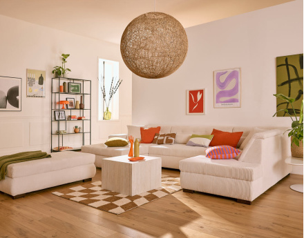 Canapé panoramique convertible Vermont 7 pl en velours côtelé - droit