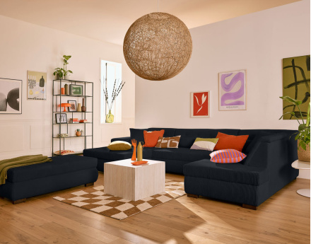 Canapé panoramique d'angle droit 7 places en velours côtelé Vermont