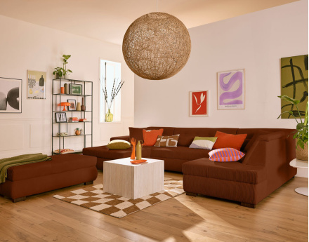 Canapé panoramique d'angle droit 7 places en velours côtelé Vermont