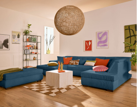 Canapé panoramique d'angle droit 7 places en velours côtelé Vermont