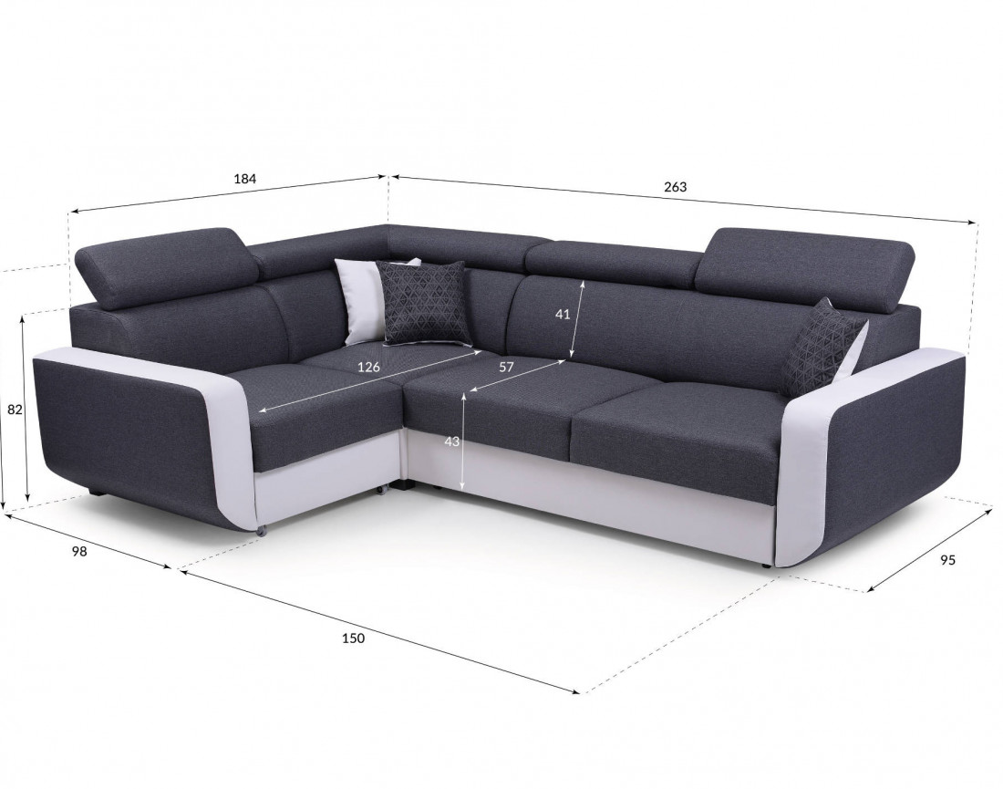 Dustin - Canapé d'angle L réversible - 5 places - Convertible avec coffre - Têtieres réglables